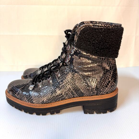 MARC FISHER Isalia 2 Combat Boots Size 8 Faux Snake Skin Fleece Lace Up Winter - Picture 2 of 10